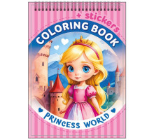 Раскраска A6, 12 л, с наклейками, на спирали "Princess world" 24209 (20)