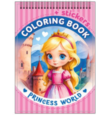 Carte de colorat A6, 12 foi, cu stickere, pe spira "Princess world" 24209 (20)
