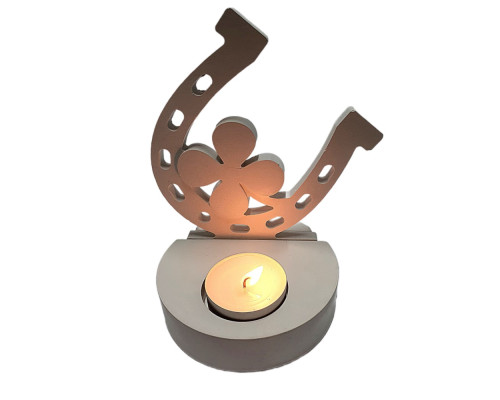 Гипсовая фигурка подсвечник "Подкова с клевером" 2 детали, h13 CM*