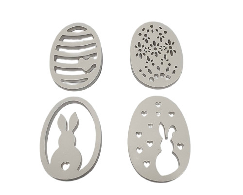Set 4 figurine din ipsos pentru pictat - Oua de Paste cu modele decupate, 10.5 cm CM*