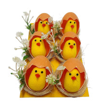 Пасхальное украшение "Цыпленок в гнезде" 6шт/набор ES-25
