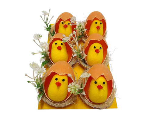 Пасхальное украшение "Цыпленок в гнезде" 6шт/набор ES-25