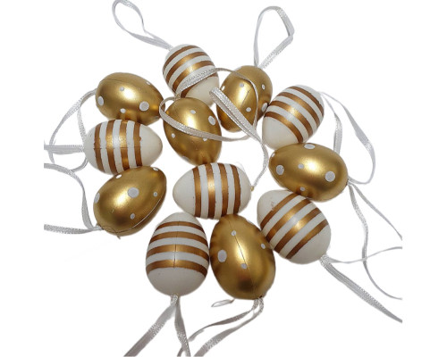 Oua de Paste din plastic, 4cm, (aurii,dungi,buline) 12buc ES-71