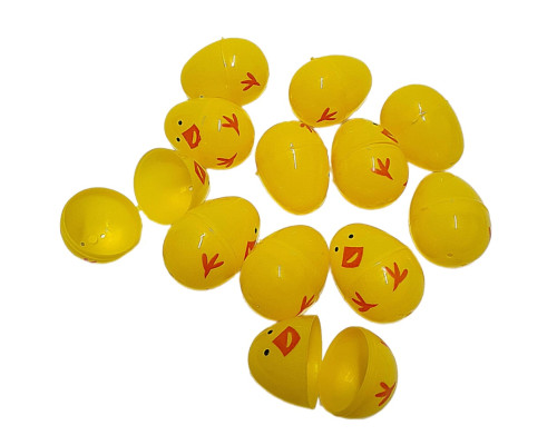 Ouă de Paște plastic сu deschidere, 6 cm, pui galben, set 12 buc ES-84