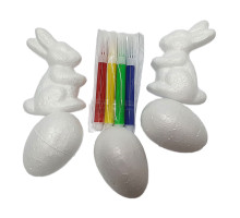 Set figurinе din polistiren "3 oua si 2 iepurasi" +carioci 4 cul. ES-37