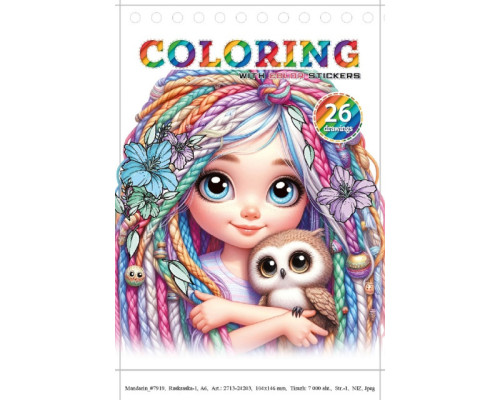 Раскраска A6, 12 л, с наклейками, на спирали "Girl with owl" 24203 (20)