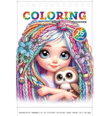 Carte de colorat A6, 12 foi, cu stickere, pe spira "Girl with owl" 24203 (20)