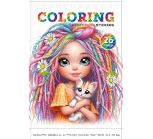 Раскраска A6, 12 л, с наклейками, на спирали "Girl with cat" 24206 (20)