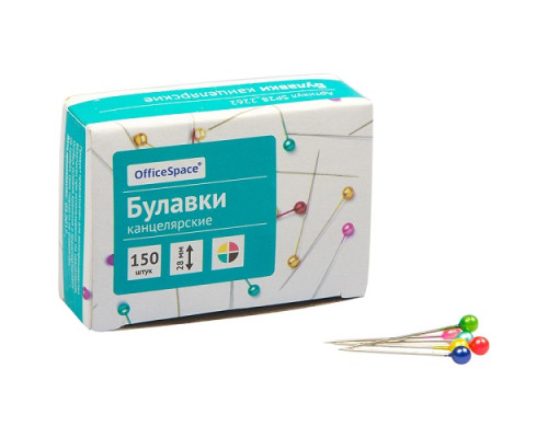 Булавки офисные 28мм.150шт. в карт.короб. OfficeSpace SP28_2262