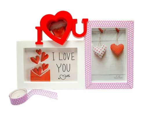 Фотоколлаж белый, " I love You " 2 фото + Декоскотч (48)