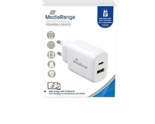 Зарядное устройство MediaRange 1x USB-C and 1x USB-A 25W, MRMA112-2 Зарядное устройство MediaRange 1x USB-C and 1x USB-A 25W, MRMA112-2