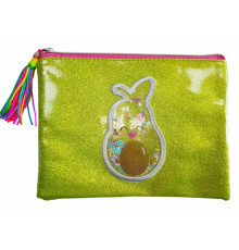 Папка на молнии, А4+, мягкая, зеленая с блестками WB-2047 (15/90)