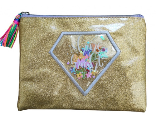 Mapa pe fermoar, A4+, moale, aurie cu sclipici, WB-2047 (15/90)