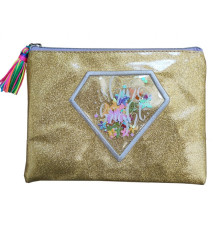 Папка на молнии, А4+, мягкая, золотая с блестками WB-2047 (15/90)