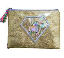 Папка на молнии, А4+, мягкая, золотая с блестками WB-2047 (15/90)