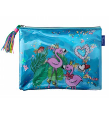 Папка на молнии, А4+, мягкая, бирюзовая с блестками WB-2061 (15/90)