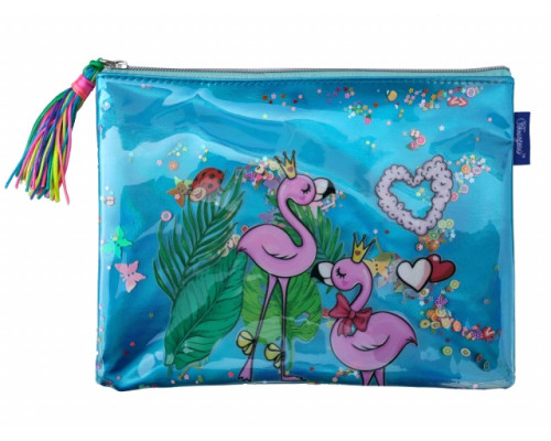 Папка на молнии, А4+, мягкая, бирюзовая с блестками WB-2061 (15/90)