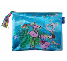 Mapa pe fermoar, A4+, moale, turcoaz cu sclipici, WB-2061 (15/90)