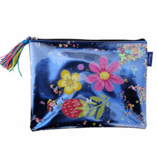 Папка на молнии, А4+, мягкая, синяя с блестками WB-2061 (15/90)