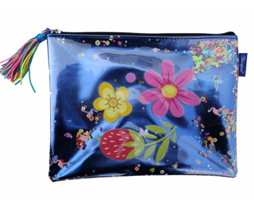 Mapa pe fermoar, A4+, moale, albastra cu sclipici, WB-2061 (15/90)