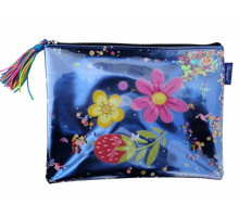 Папка на молнии, А4+, мягкая, синяя с блестками WB-2061 (15/90)