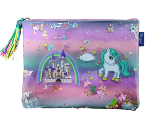 Mapa pe fermoar, A4+, moale, roz-albastru cu sclipici, WB-2061 (15/90)