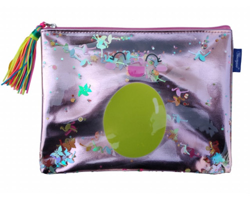 Mapa pe fermoar, A4+, moale, roz cu sclipici, WB-2061 (15/90)