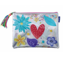 Mapa pe fermoar, A4+, moale, argintie cu sclipici, WB-2061 (15/90)