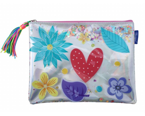 Mapa pe fermoar, A4+, moale, argintie cu sclipici, WB-2061 (15/90)