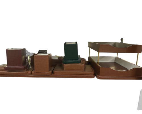 Set de birou Premium, 8 articole, piele eco maro deschis, PU108Y, S24-2 (3)