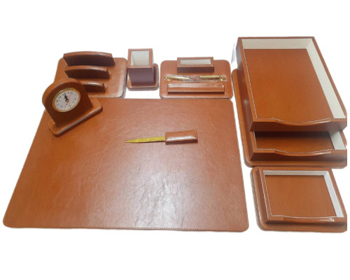 Set de birou Premium, 8 articole, piele eco maro deschis, PU108Y, S24-2 (3)