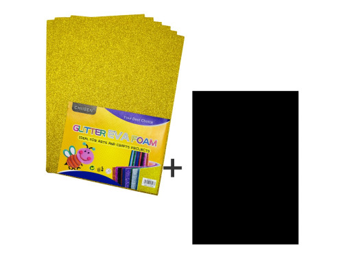 Фоамиран с глиттером, 20*30см, 1,5mm. золотой, 10л.+1подарок (120) Фоамиран с глиттером, 20*30см, 1,5mm. золотой, 10л.+1подарок (120)