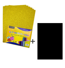 Foamiran cu sclipici, 20 * 30cm, 1.5mm. auriu, 10foi+1 cadou (120)