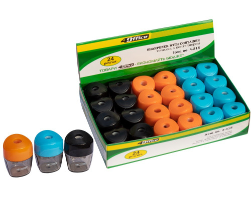 Ascutitoare cu container, asorti, in displai, 4-315, 4OFFICE (24/1152) Ascutitoare cu container, asorti, in displai, 4-315, 4OFFICE (24/1152)