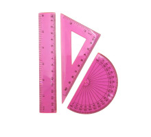 Set: rigla 15cm+ echer 11cm + raportor din plastic roz, 9-601-12, БАРВ (24)