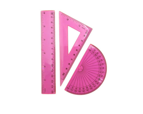 Set: rigla 15cm+ echer 11cm + raportor din plastic roz, 9-601-12, БАРВ (24)