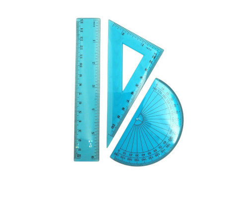 Set: rigla 15cm+ echer 11cm + raportor din plastic albastru, 9-601-06, БАРВ (24)