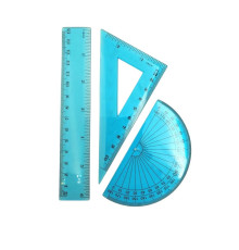 Set: rigla 15cm+ echer 11cm + raportor din plastic albastru, 9-601-06, БАРВ (24)