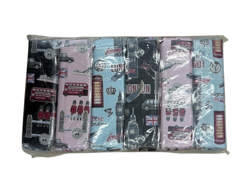 Пенал 1отделение 22x5cм "LONDON", ассорти, 1041 (12/600)