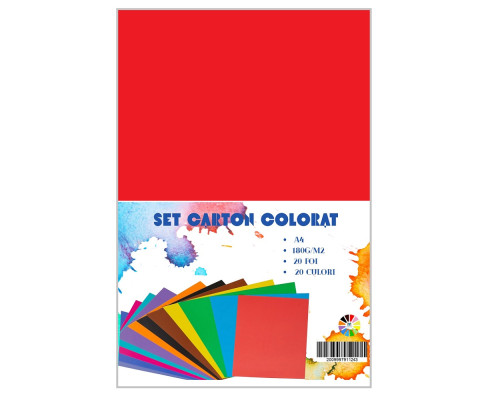 Набор цветного картона А4, 20цветов, 20л. 180гр. CM*1243 (10)
