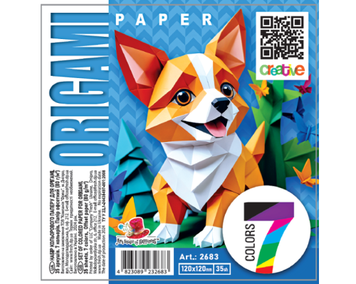 Hârtie colorată pentru origami 120x120mm. 7 culori, 35 de coli. Art.: 2683 (20)