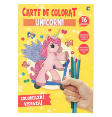 Carte de colorat cu autocolante "Unicorni" A4, 16pag., P*3996
