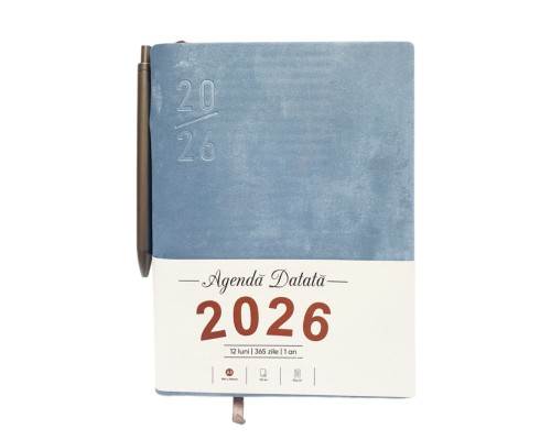 Agenda A5 datata 2026, Velura, albastru deschis, coperta integrala+ pix *4492 (88)