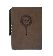 Ежедневник A5 датированный 2026, Ornament, коричневый, интегр. обложка + ручка *6085 (88)