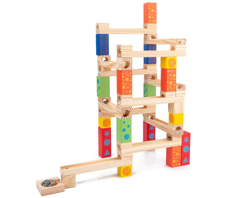 Joc educativ din lemn „Labirint – rostogolește bila”, 53 piese S47-22 (24)