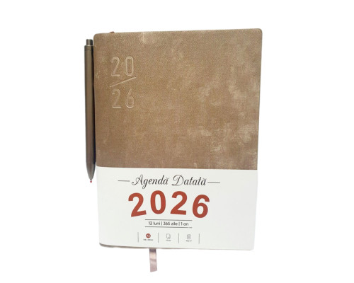 Agenda A5 datata 2026 Velura, bej, coperta integrala+ pix *4508 (88)