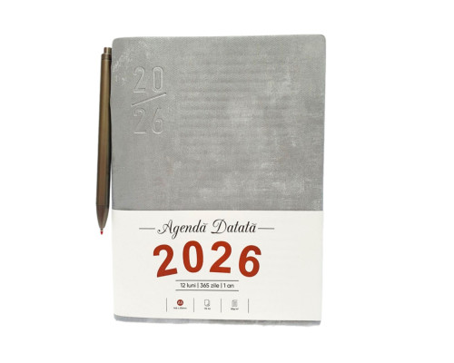Agenda A5 datata 2026, Velura, gri, coperta integrala+ pix *4515 (88)