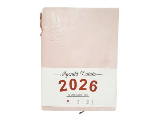Agenda A5 datata 2026, Velura, roz, coperta integrala+ pix *4522 (88)