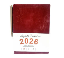 Ежедневник A5 датированный 2026, Velura, бордовый, интегр. обложка + ручка *4553 (88)