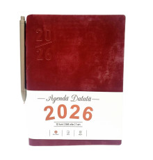 Ежедневник A5 датированный 2026, Velura, бордовый, интегр. обложка + ручка *4553 (88)